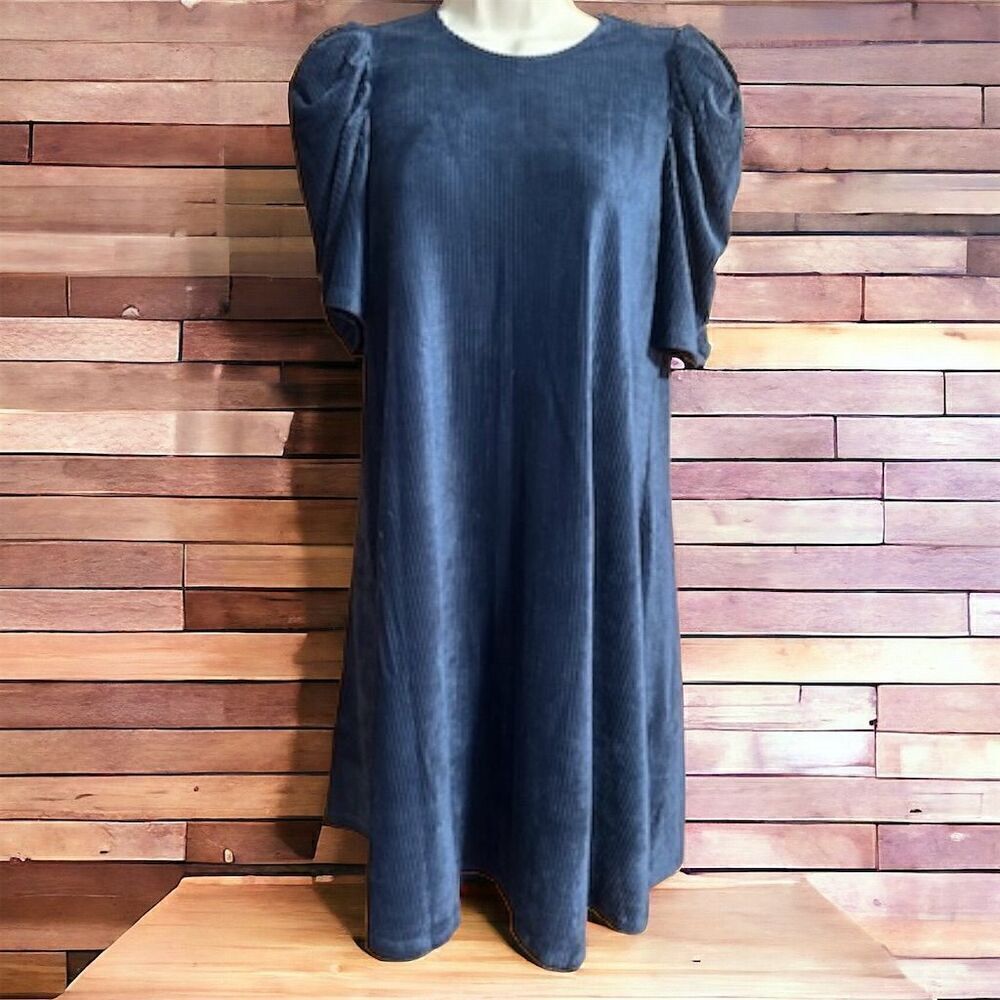 52seven Women's Navy Blue Pleated A-Line Dress Short Sleeve XS Short Length